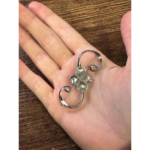 VTG Estate NYE Sterling‎ Silver Dogwood Flower Scroll Brooch Pin! 180 - Picture 6 of 6